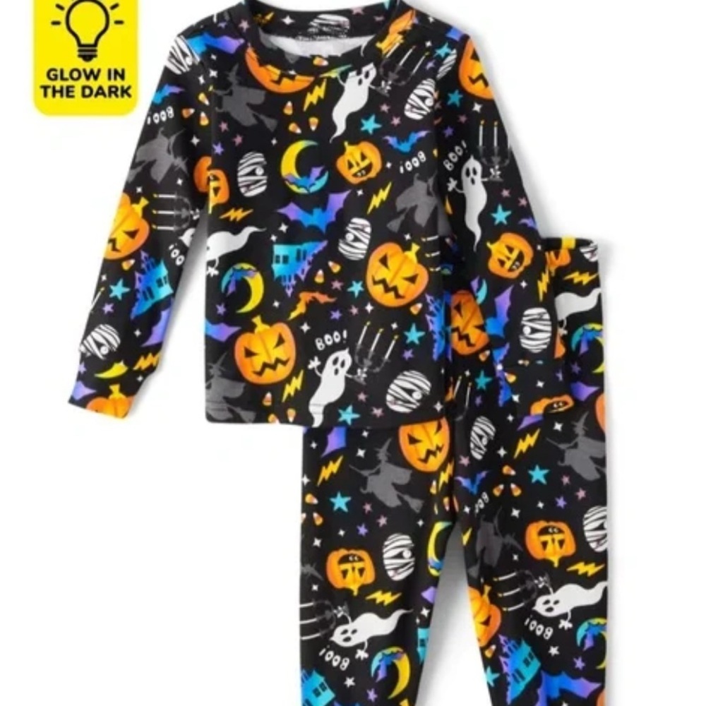 PJ Place Halloween Glow in the Dark Pajama Set -Black and Multicolor, 6-9m